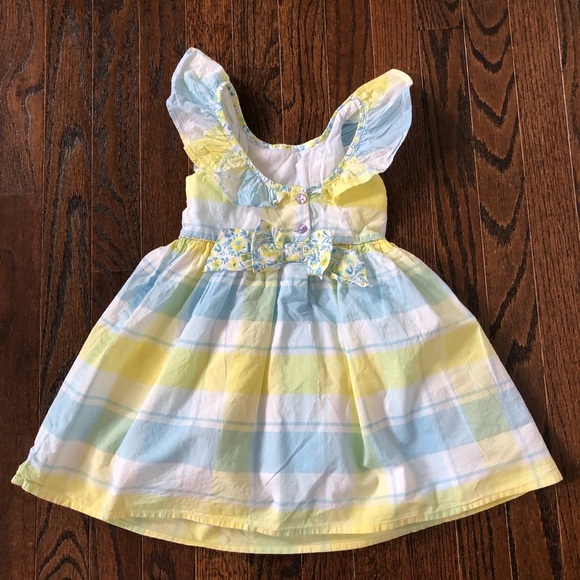 *EUC* Tommy Bahama Girls 3T Blue/Yellow/White Flutter Sleeve A-Line Summer Dress - Picture 9 of 10